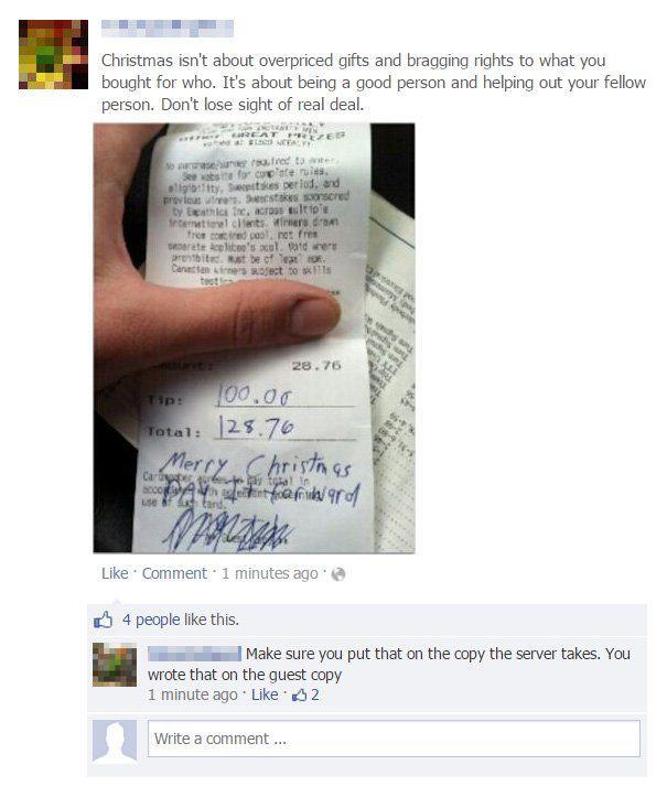 When boasting about doing a good deed, this Facebooker was swiftly exposed