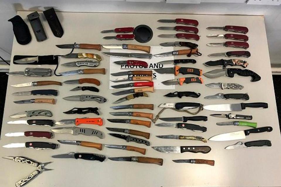  Police display knives seized from museum visitors