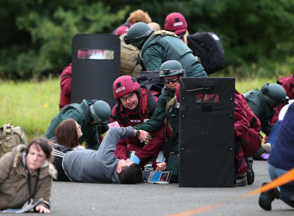  Rescue workers used bulletproof shields to get close to the casualties while potentially under fire