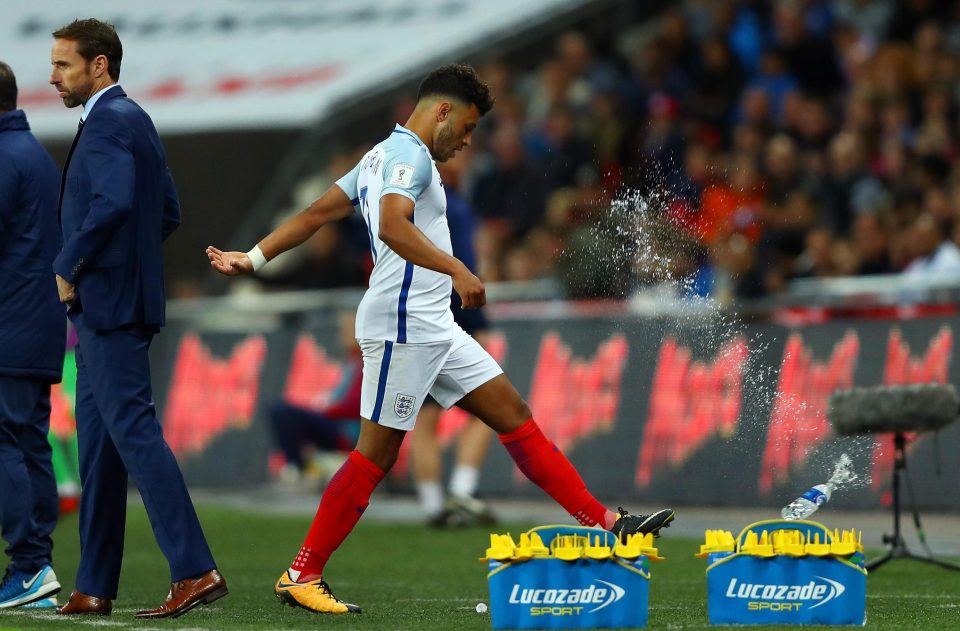  Alex Oxlade-Chamberlain booted a bottle in frustration at being subbed