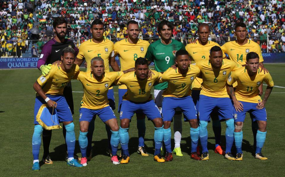  Bolivia No9 Marcelo Moreno ended up at the centre of Brazil's pre-match photo