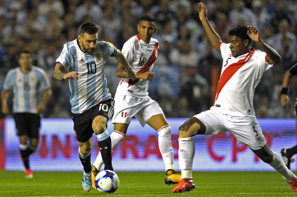 Messi struggled to make his way through a wall of Peru defenders 