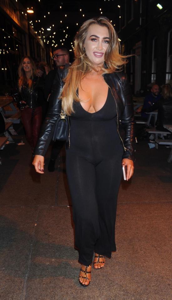  Lauren wore a plunging jumpsuit and black leather jacket for her night on the town