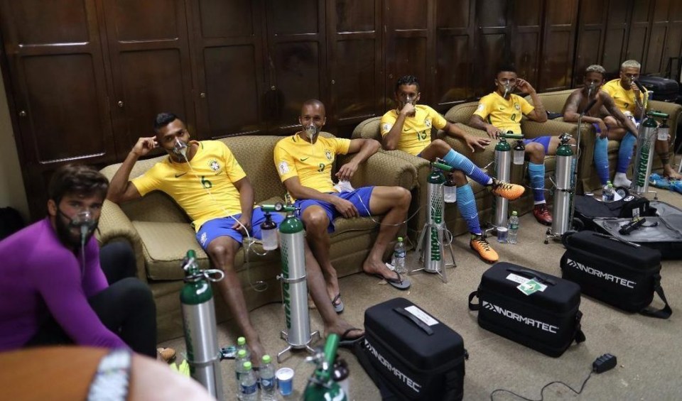 The Brazilian players needed some oxygen refreshment after their game at high altitude against Bolivia