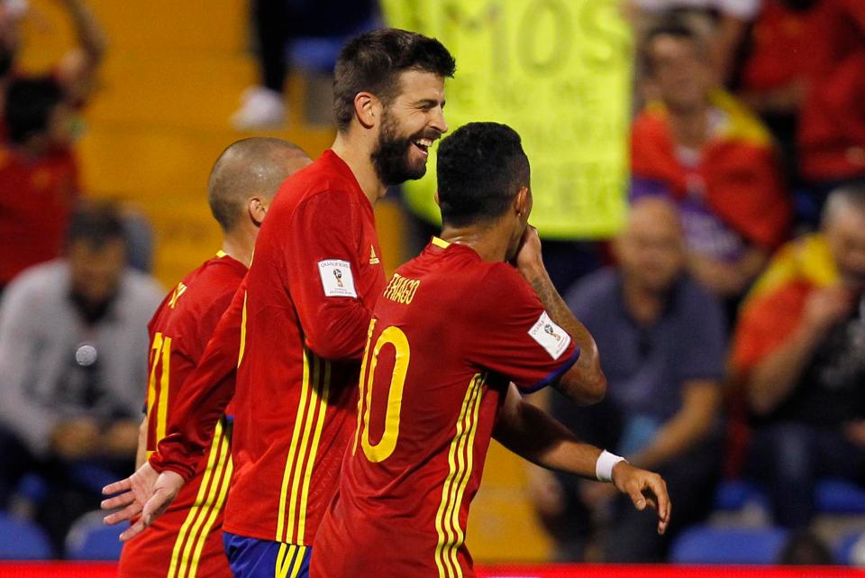  Pique did manage a smile after Thiago Alcantara buried a header