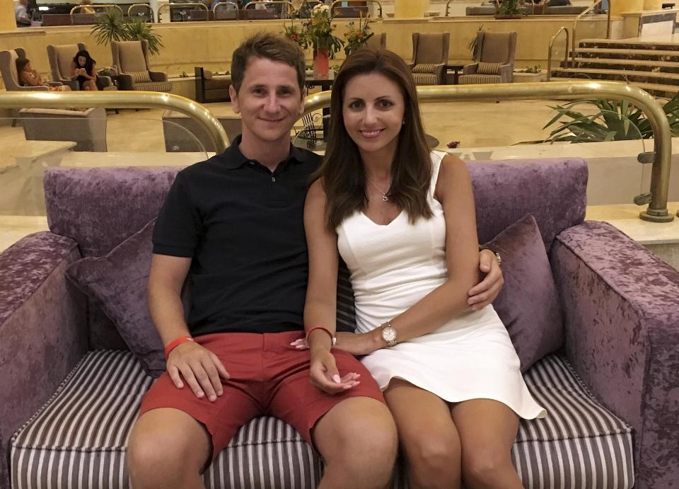  Arron Coles pictured on holiday with his partner Jana, 29, at a family wedding in her native Slovenia, before they travelled to Egypt