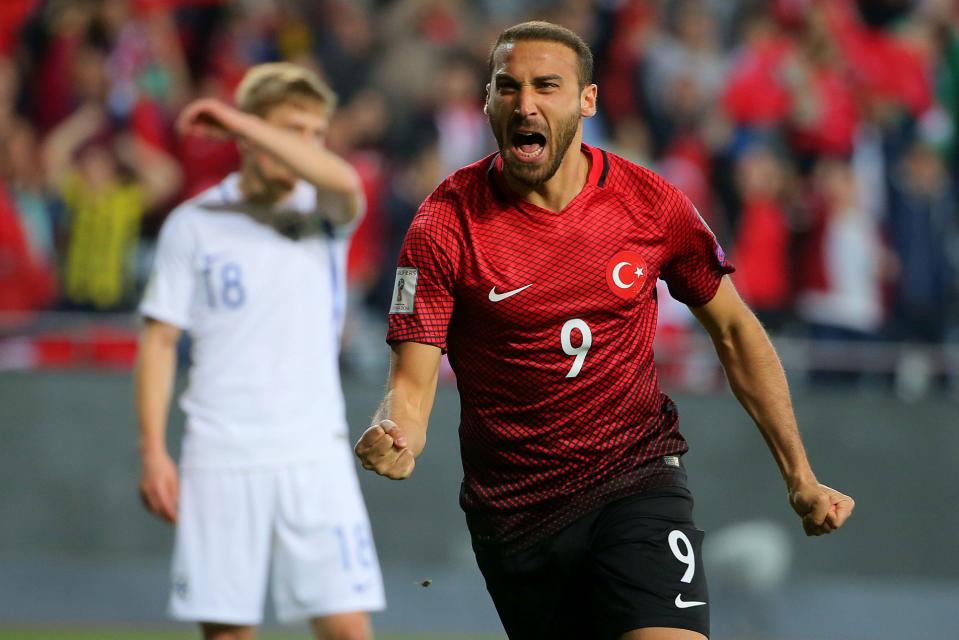  Cenk Tosun scored twice against Finland as Newcastle scouts watched on