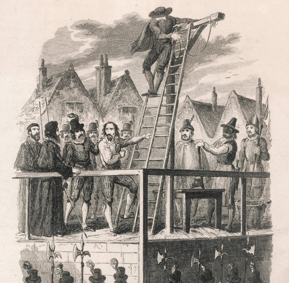  Guy Fawkes prepares to climb the hanging platform at his execution