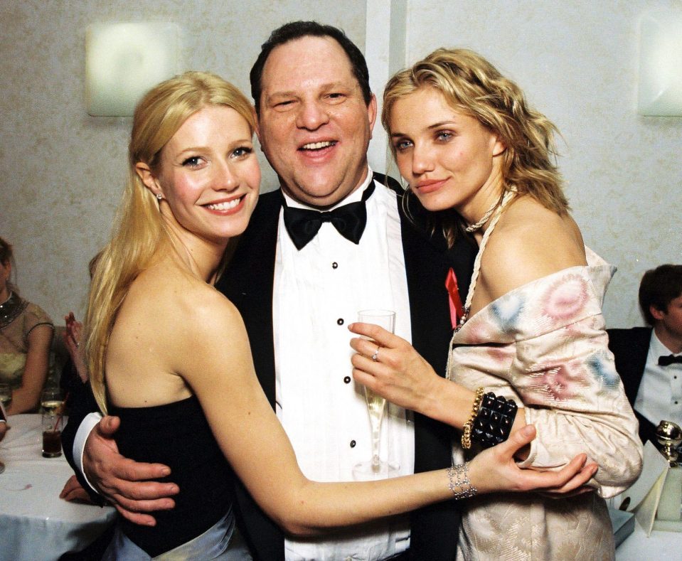  Gwyneth Paltrow and Cameron Diaz with Harvey Weinstein at a Miramax Golden Globes party. Paltrow says the producer preyed on her when she was 22 and cast in his film Emma