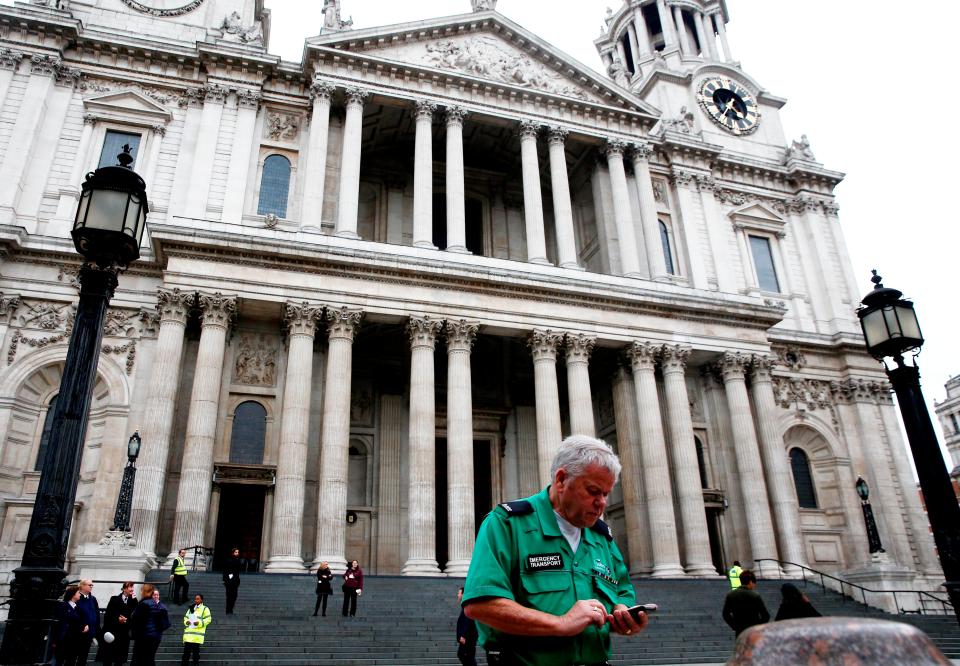  A paramedic stands outside St Paul's Cathedral after Ms Dragescu was pronounced dead last week