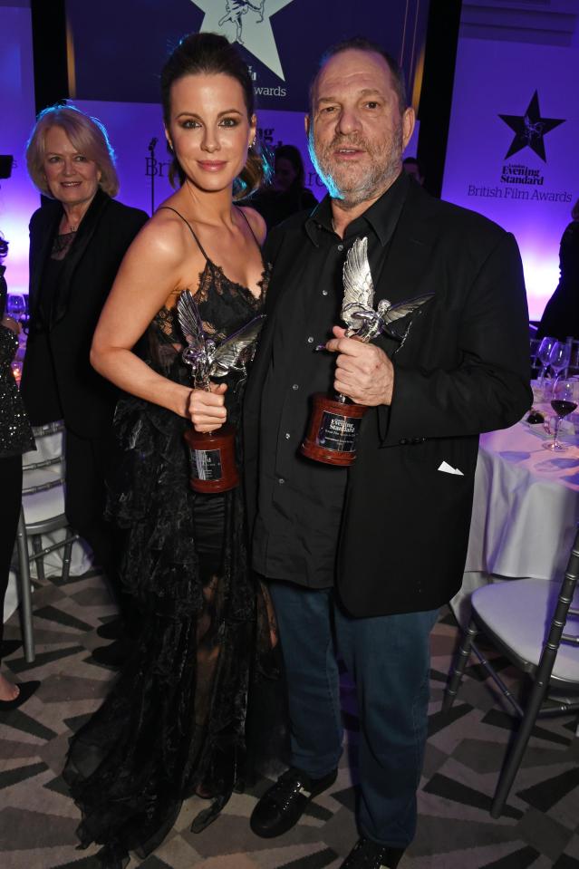  Kate Beckinsale with Harvey Weinstein at an awards night at Claridge's Hotel in London in December last year