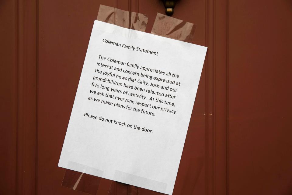 The Coleman family had taped a statement to their front door today