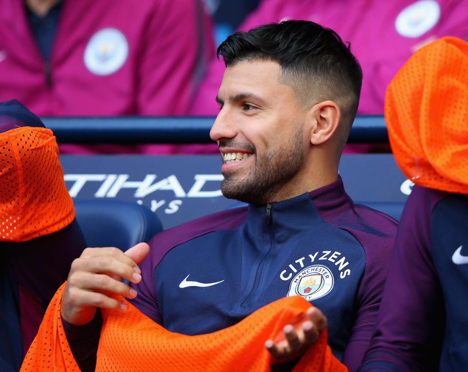  Sergio Aguero was on the bench for Manchester City during their 7-2 win against Stoke