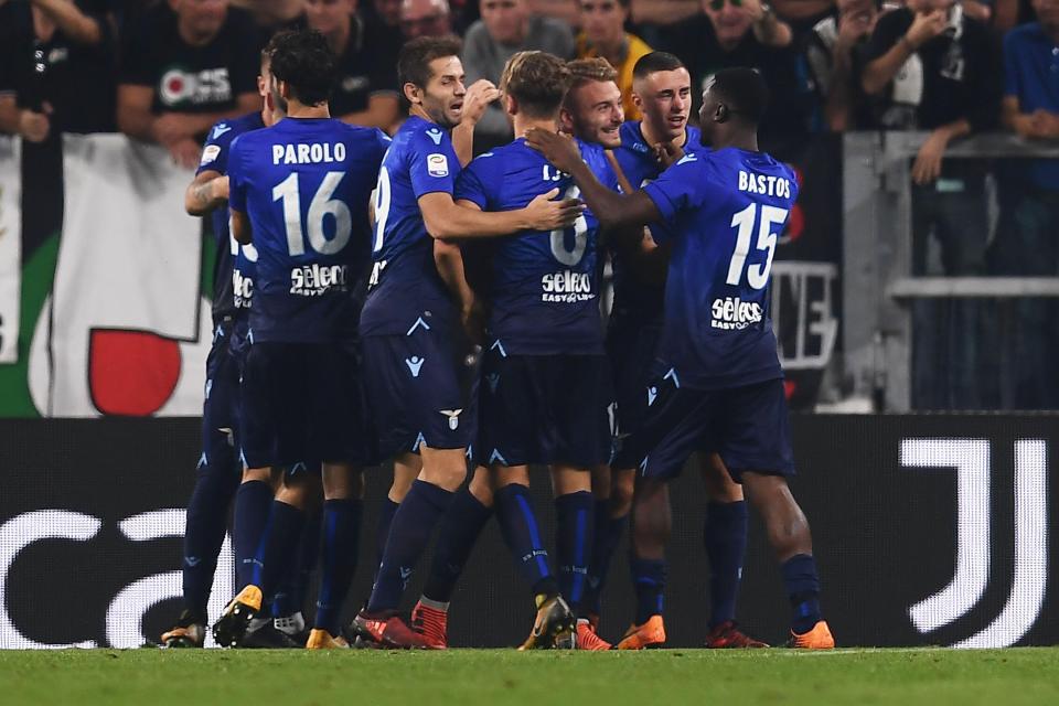  The Lazio squad celebrate the equaliser