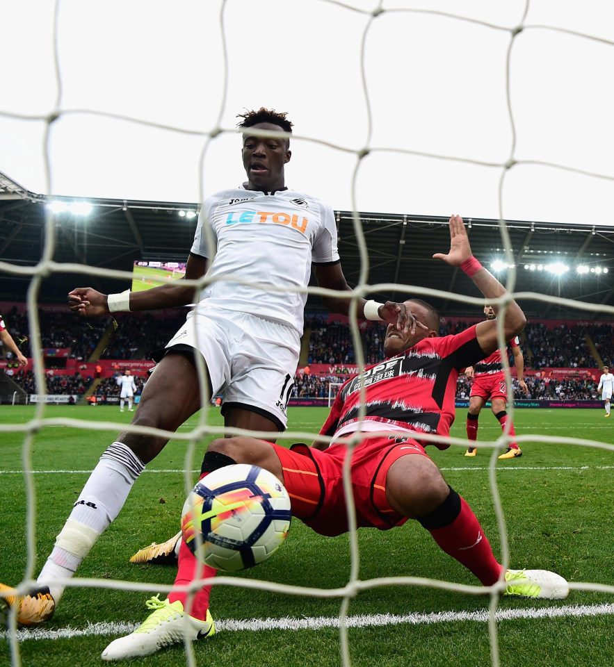  Abraham scored his fourth league goal since arriving on loan at Swansea