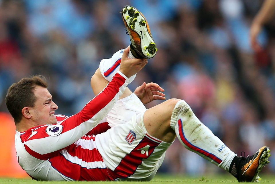  Xherdan Shaqiri feels the pain of his injured ankle