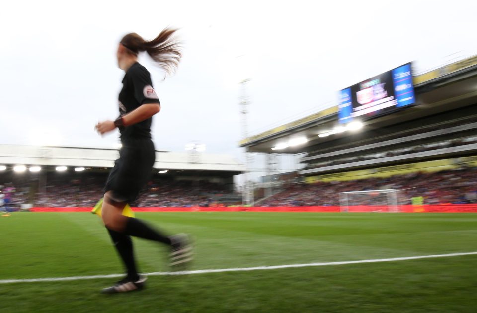  Sian Massey was running the touchline in front of the Arthur Wait Stand at Selhurst Park