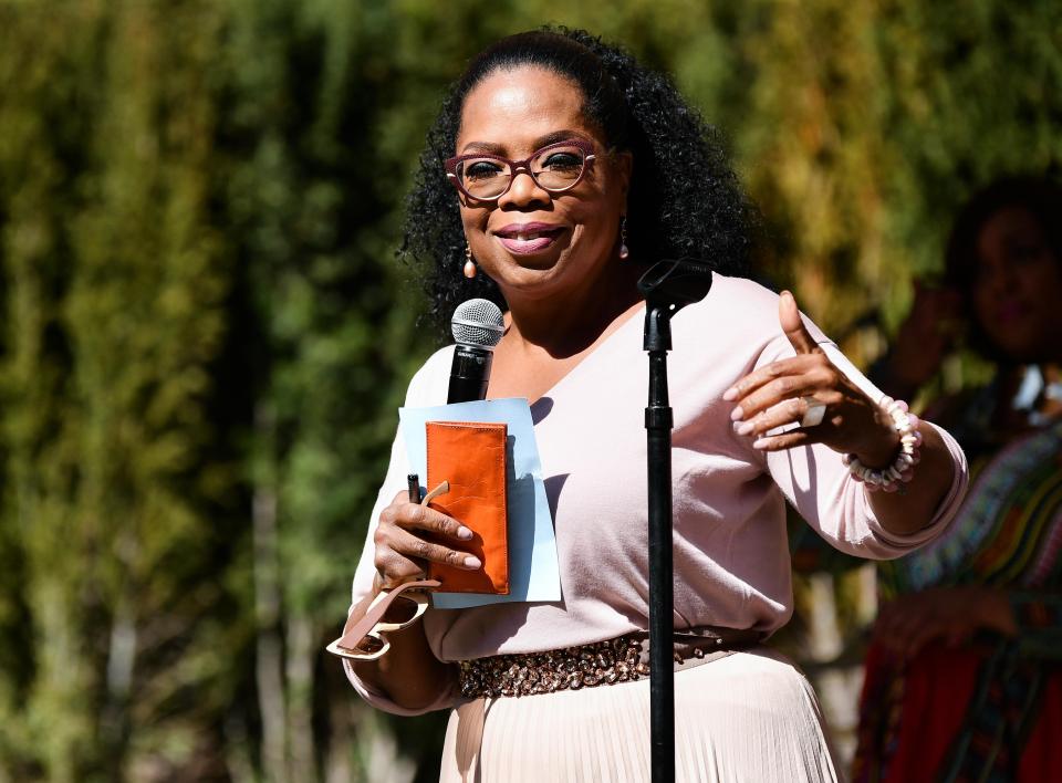  Oprah addressed the guests outdoors in Montecito