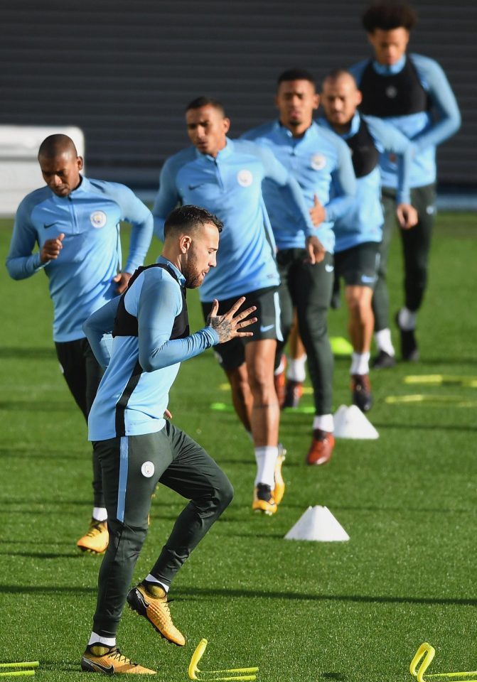  Nicolas Otamendi jumps to it in the build-up to facing Napoli on Tuesday