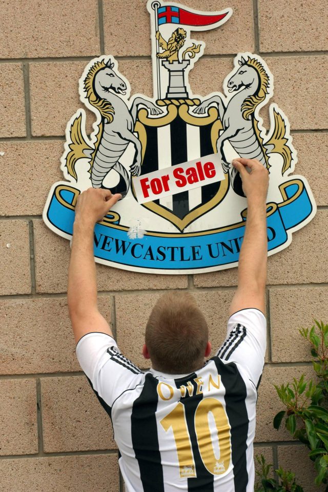  An old photo of a fan declaring the club are for sale when Mike Ashley put Newcastle on the market back in 2008