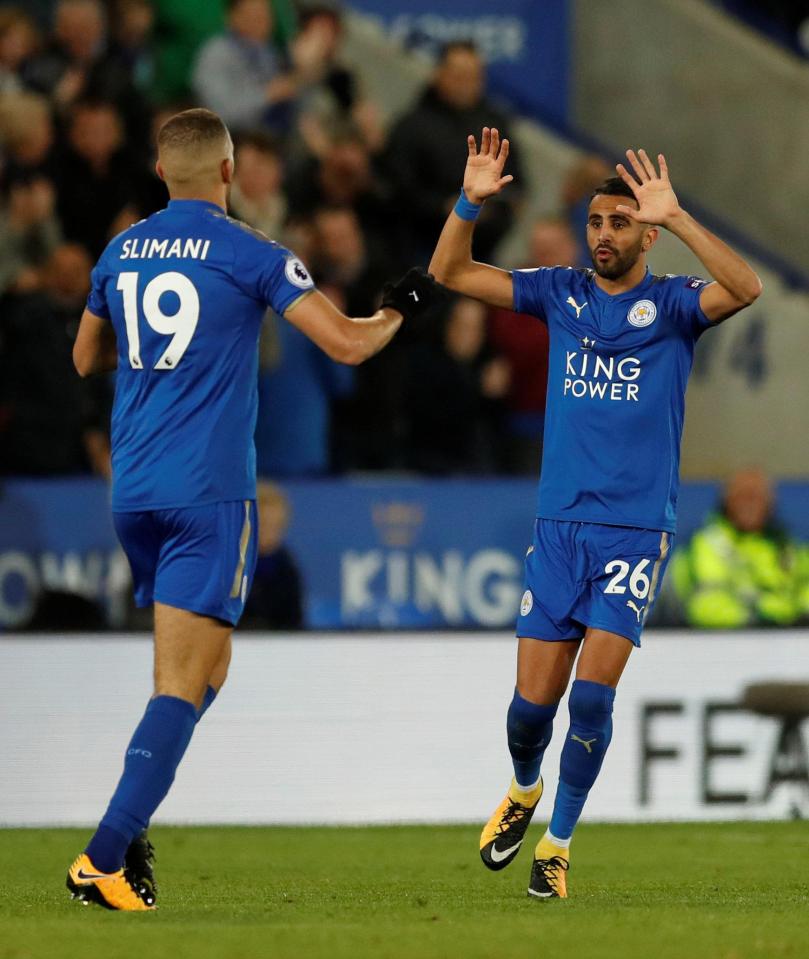  Riyad Mahrez celebrates after netting late on against Tony Pulis' Baggies