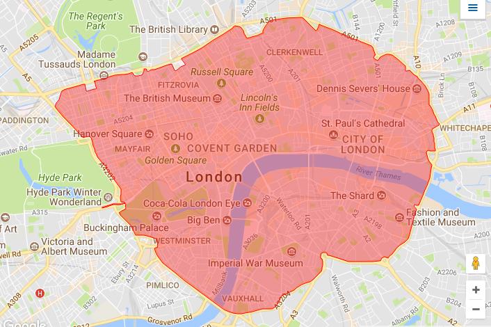  The T-charge zone will be the same as the congestion charge zone and will be in effect between 7am and 6pm Monday to Friday