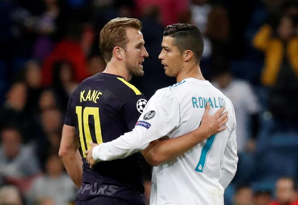  Harry Kane, pictured here with Cristiano Ronaldo after the Spurs draw at Real Madrid, has been linked with a move to the Spanish giants