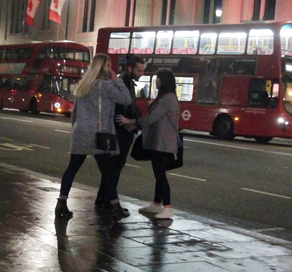  The trio were seen standing on the street after their night out at the hotel launch