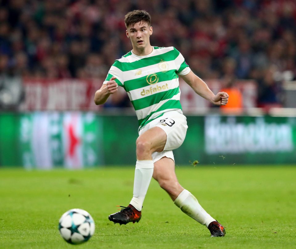  The Celtic left-back controls possession at the Allianz Arena