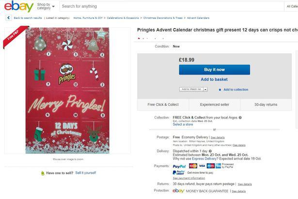  A Pringles advent calendar was selling for £18.99 on eBay - more than double the retail price