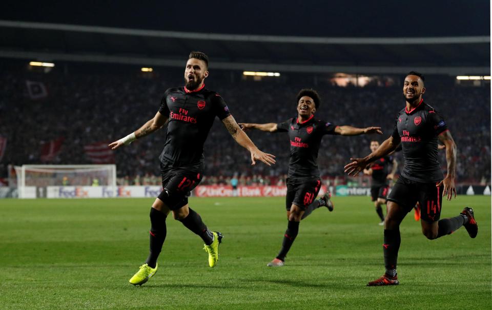  Olivier Giroud scored a stunning late winner as Arsenal beat Red Star Belgrade 1-0