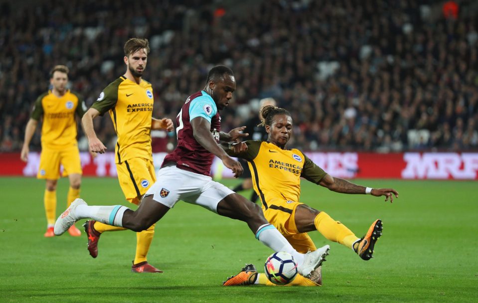  Antonio in action against Brighton's Gaetan Bong