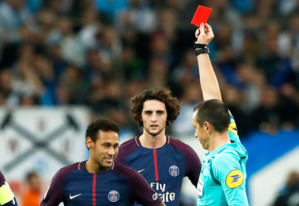  Neymar was sent off against Marseille after teh referee was conned