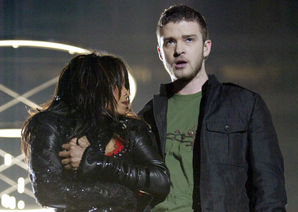  Janet Jackson's right breast was exposed live on TV during a half-time show performance with Justin Timberlake back in 2004