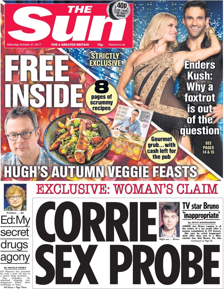  The Sun's exclusive front page story on the Bruno Langley accusations