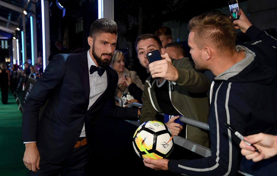  Olivier Giroud pictured arriving at the London Palladium