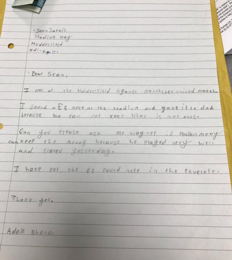  The heartwarming letter sent by young Adam to Huddersfield