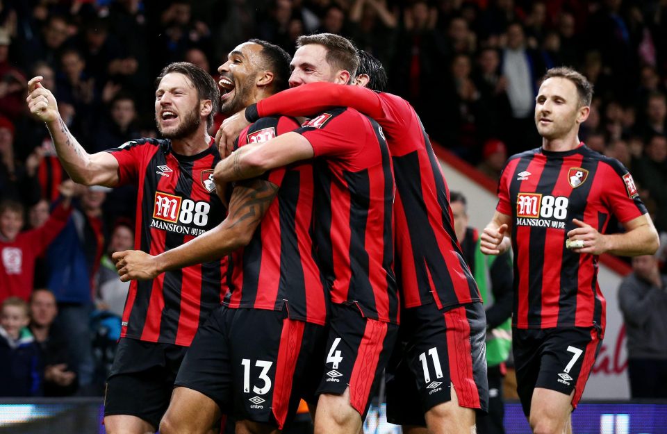  Bournemouth celebrate after Wilson's penalty put them ahead again