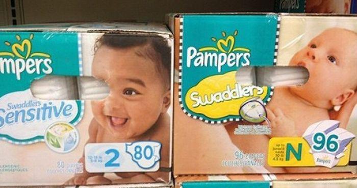 The placement of the holes in this nappy packaging is a very odd decision