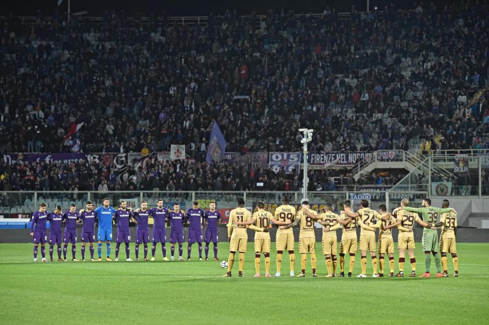  Fiorentina and Torino players observe moment's reflection in Serie A