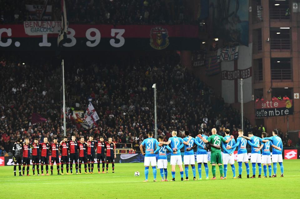  Napoli and Genoa players observe moment's reflection before kick-off