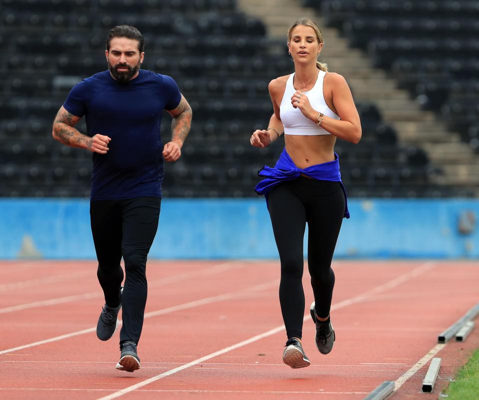 Vogue Williams was put through some gruelling exercises by ex-military man Ant Middleton in London yesterday 