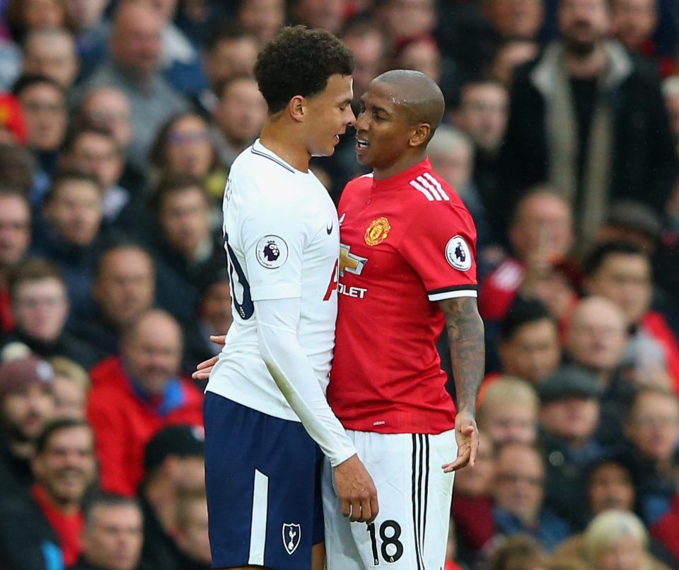  Dele Alli and Ashley Young almost came to blows during the game at Old Trafford