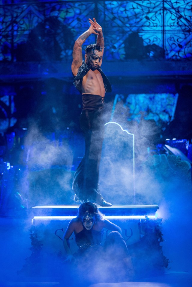 Aston performed in skeleton make-up in the Halloween episode