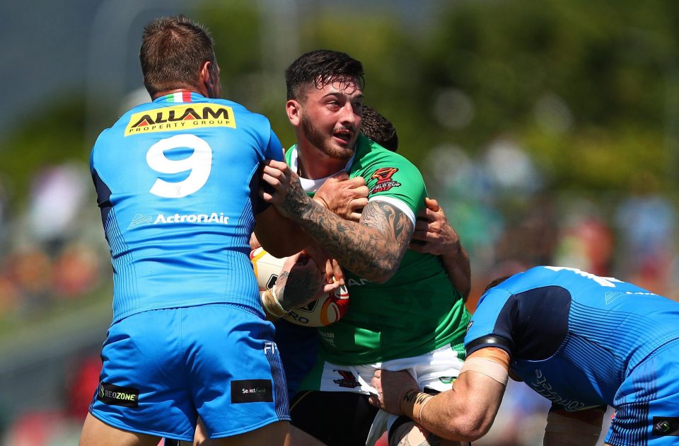  Oliver Roberts in action during Ireland's Rugby League World Cup opener