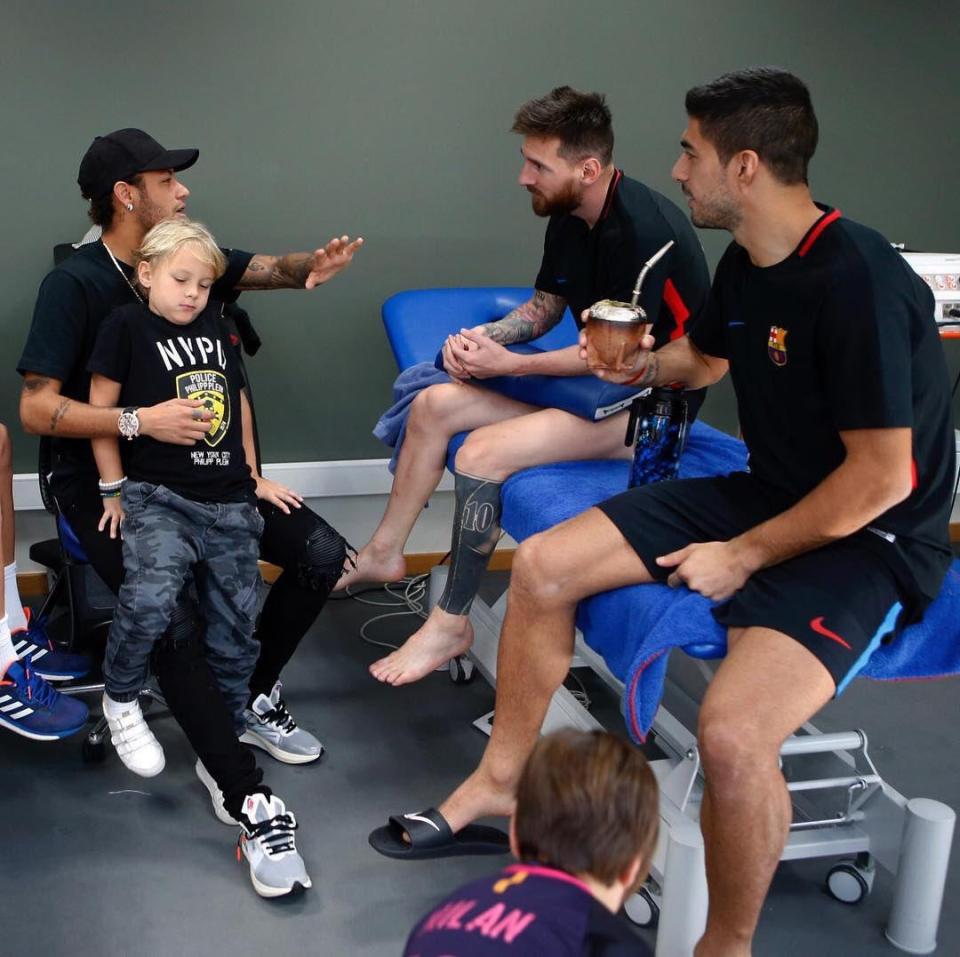 Neymar shares image of himself back with Barca pals Lionel Messi and Luis Suarez