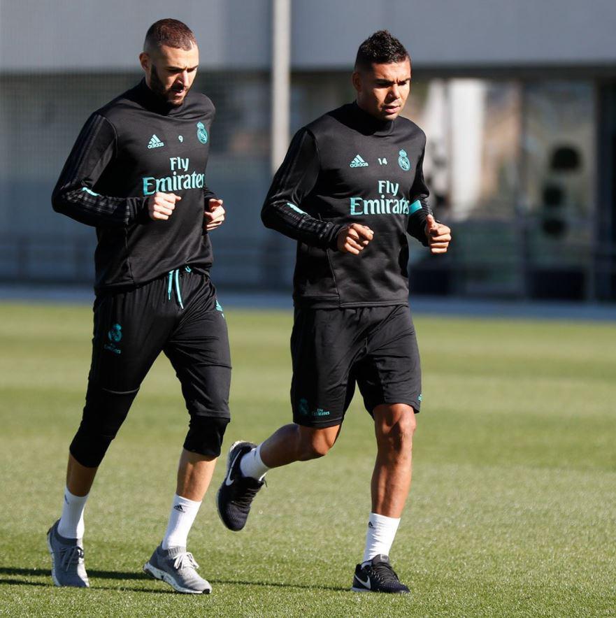  Karim Benzema and Casemiro train in Madrid on Monday