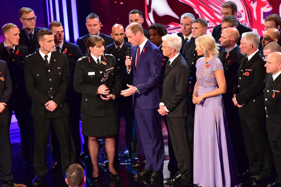 Prince William awards the London Fire Brigade for their selfless efforts, alongside Holly Willoughby and Phillip Schofield