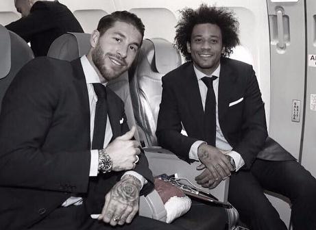  Sergio Ramos and Marcelo suited and booted for the flight to London