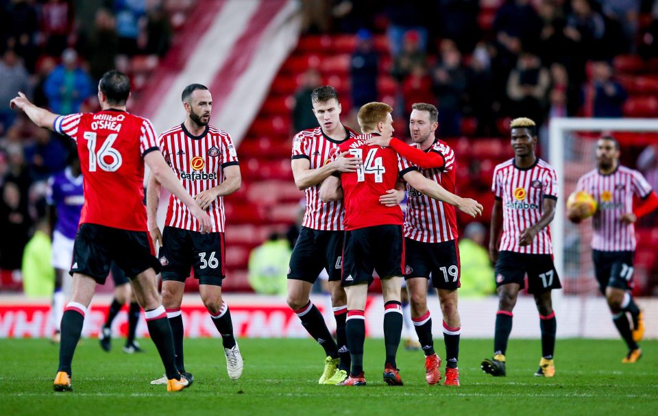  Sunderland celebrate Paddy McNair's goal against Bolton Wanderers as they come from behind twice to grab a draw